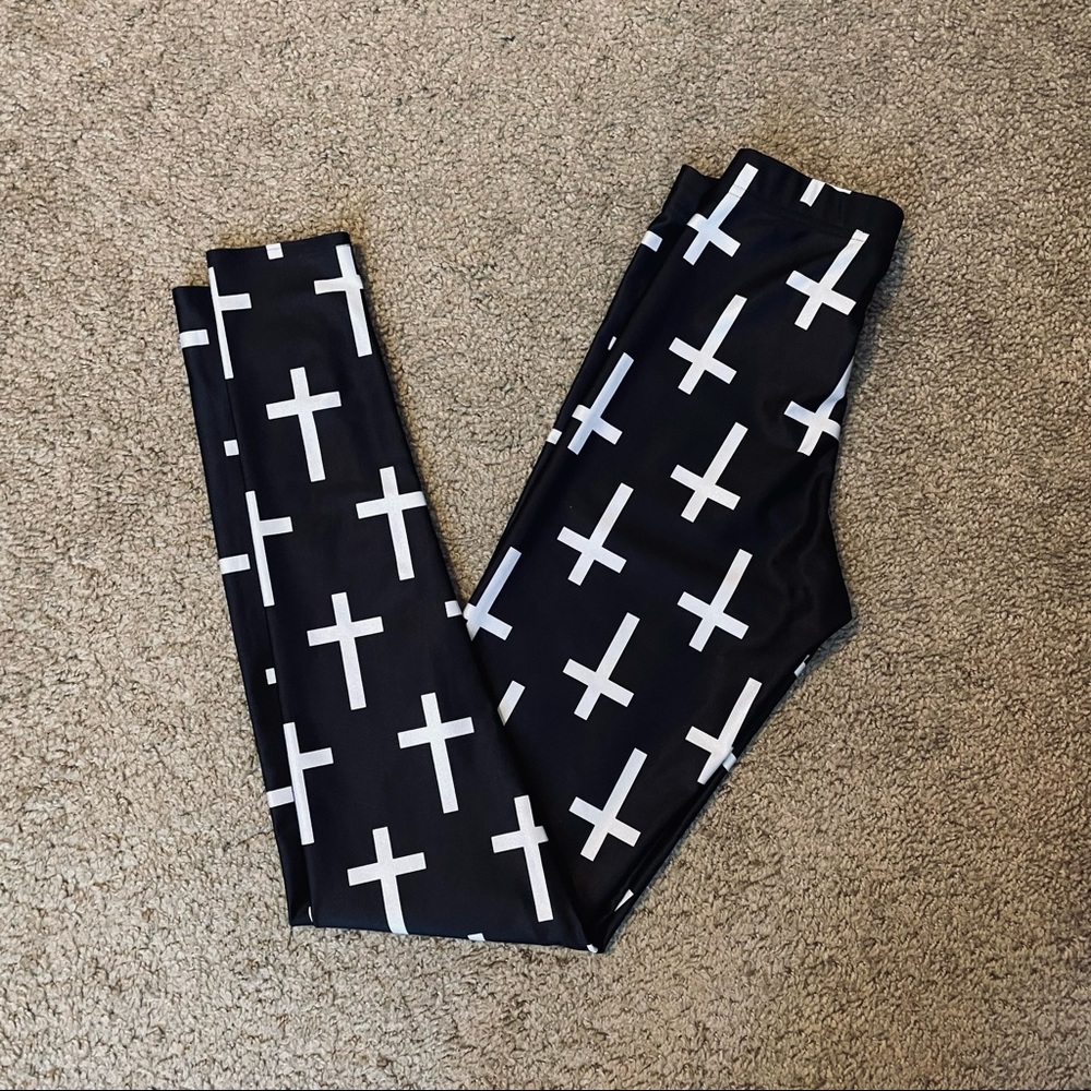 BlackMilk Black & White Inverted Cross Leggings